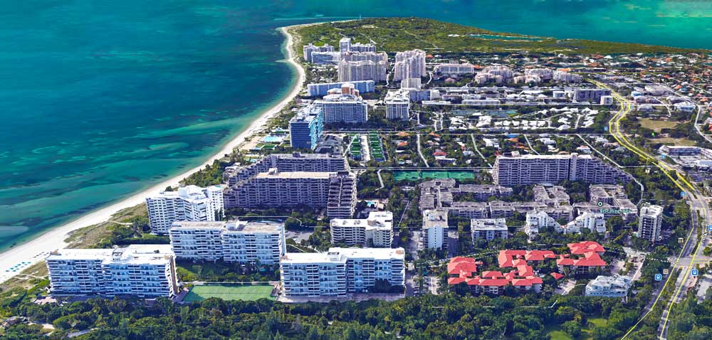 Key Biscayne Aerial view of Condominiums and Beach 